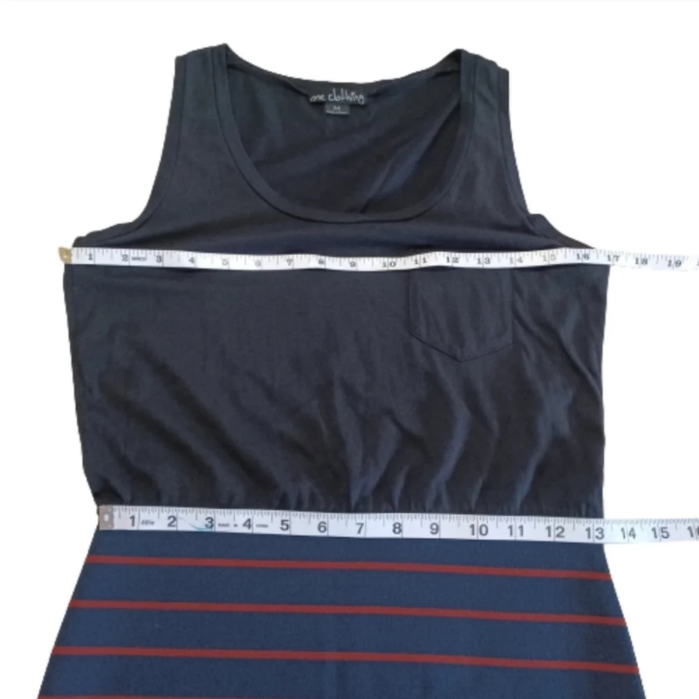 One Clothing Black Tank Top Pocket Navy Blue Body Con Red Striped Casual Dress